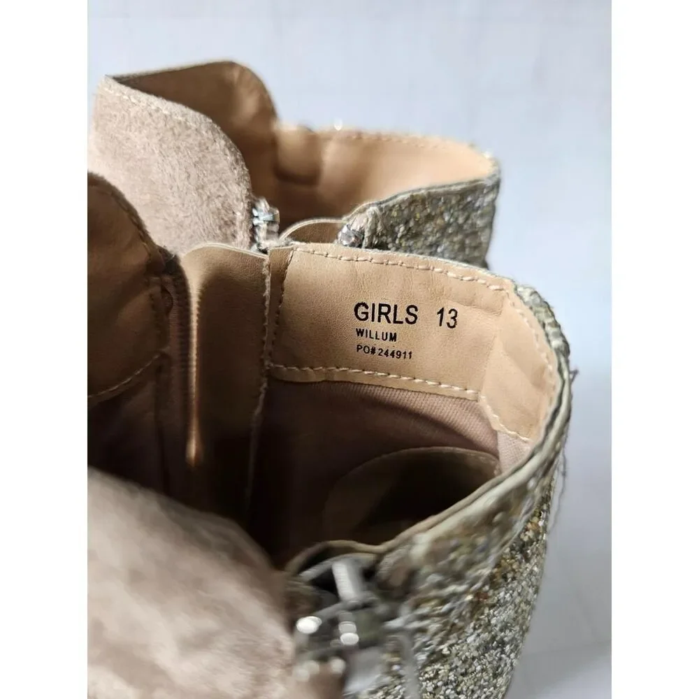 Report Girls Ankle Boots Size 13 Beige Faux Suede Gold Glitter Back